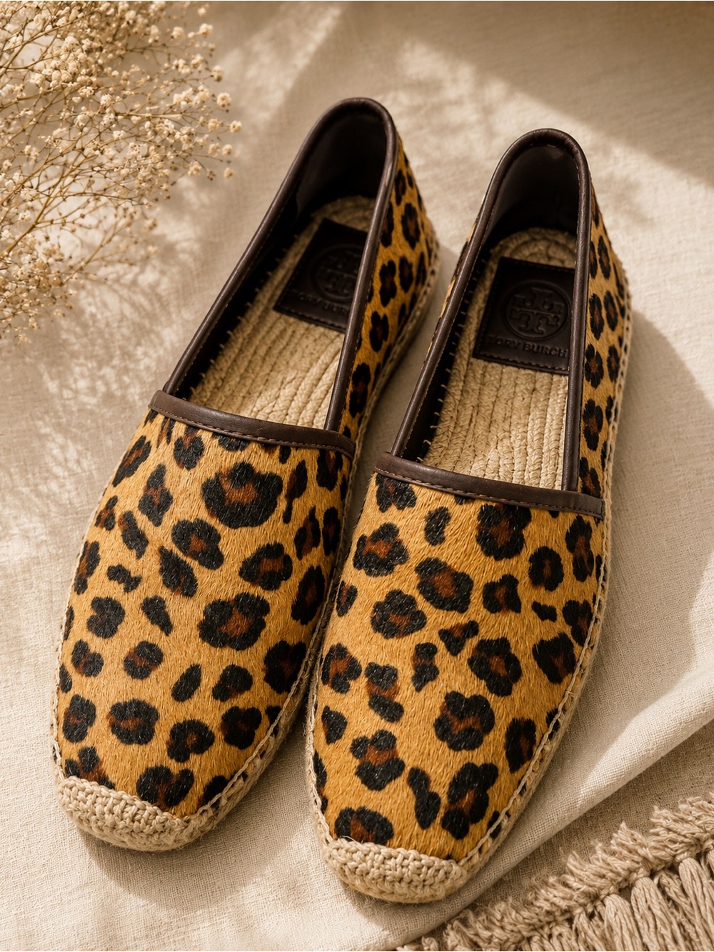 Tory Burch Leopard-Print Espadrille Flats in Tan and Black